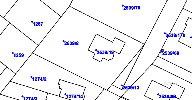 Parcela st. 2539/19 v KÚ Velká Bíteš, Katastrální mapa