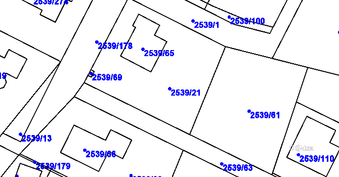 Parcela st. 2539/21 v KÚ Velká Bíteš, Katastrální mapa