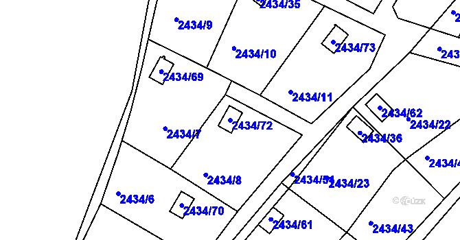 Parcela st. 2434/72 v KÚ Velká Bíteš, Katastrální mapa