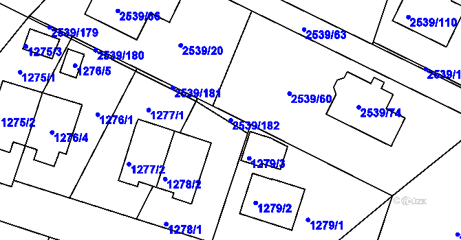 Parcela st. 2539/182 v KÚ Velká Bíteš, Katastrální mapa