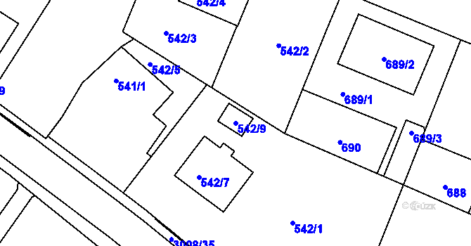 Parcela st. 542/9 v KÚ Velká Bíteš, Katastrální mapa