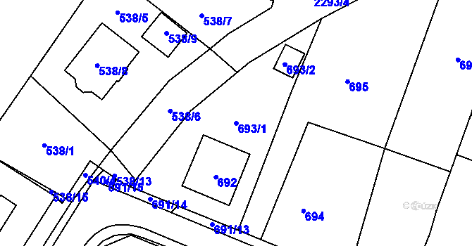 Parcela st. 693/1 v KÚ Velká Bíteš, Katastrální mapa