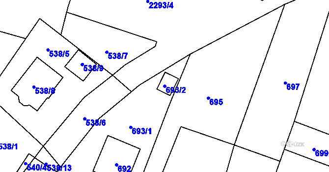 Parcela st. 693/2 v KÚ Velká Bíteš, Katastrální mapa