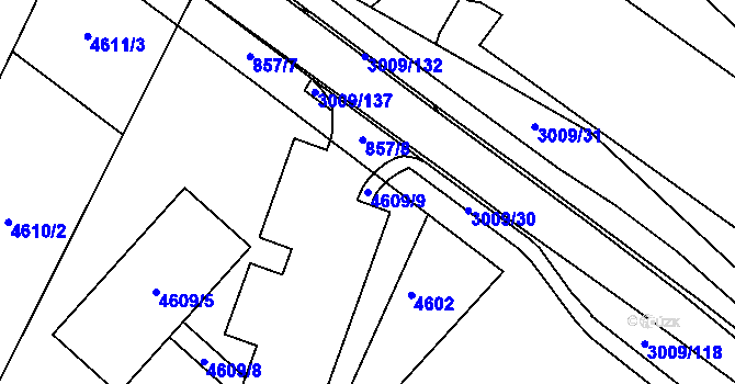 Parcela st. 4609/9 v KÚ Velká Bíteš, Katastrální mapa
