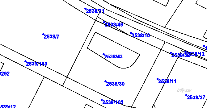 Parcela st. 2538/43 v KÚ Velká Bíteš, Katastrální mapa