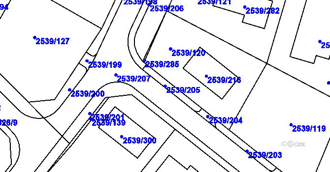 Parcela st. 2539/205 v KÚ Velká Bíteš, Katastrální mapa