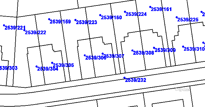 Parcela st. 2539/307 v KÚ Velká Bíteš, Katastrální mapa