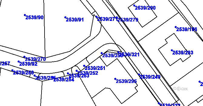 Parcela st. 2539/250 v KÚ Velká Bíteš, Katastrální mapa