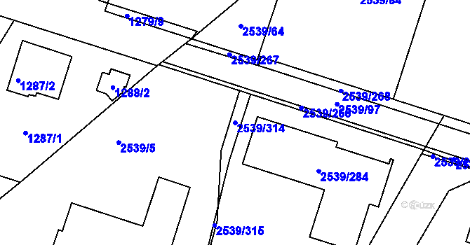 Parcela st. 2539/314 v KÚ Velká Bíteš, Katastrální mapa