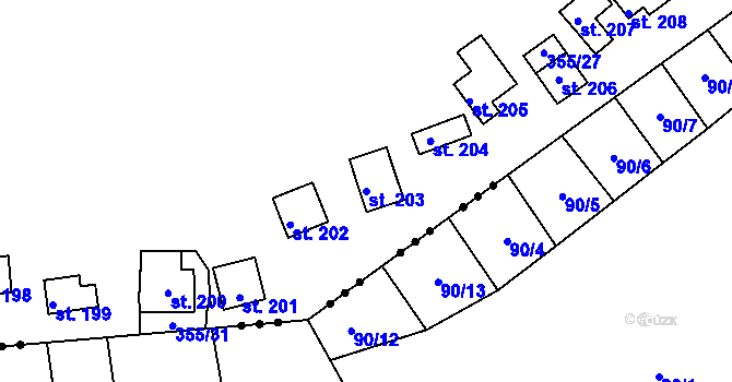 Parcela st. 203 v KÚ Velká Buková, Katastrální mapa