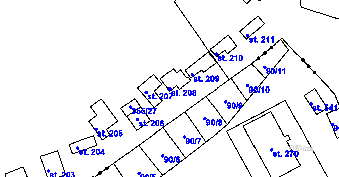 Parcela st. 208 v KÚ Velká Buková, Katastrální mapa