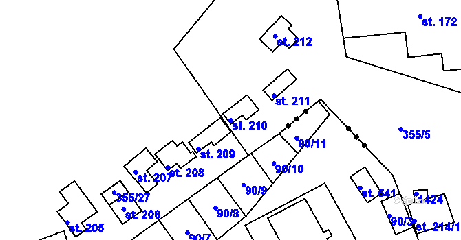 Parcela st. 210 v KÚ Velká Buková, Katastrální mapa