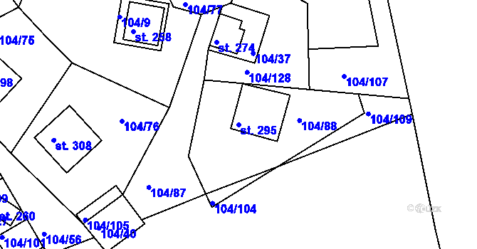 Parcela st. 295 v KÚ Velká Buková, Katastrální mapa