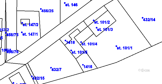 Parcela st. 101/4 v KÚ Velká Buková, Katastrální mapa