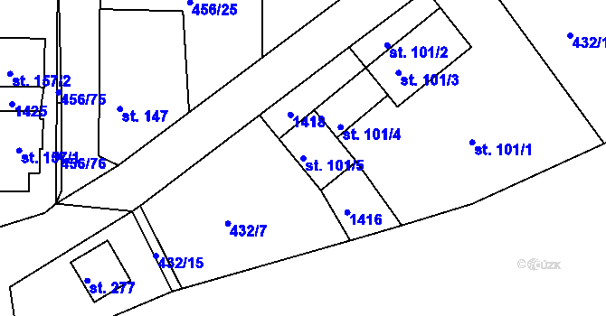 Parcela st. 101/5 v KÚ Velká Buková, Katastrální mapa