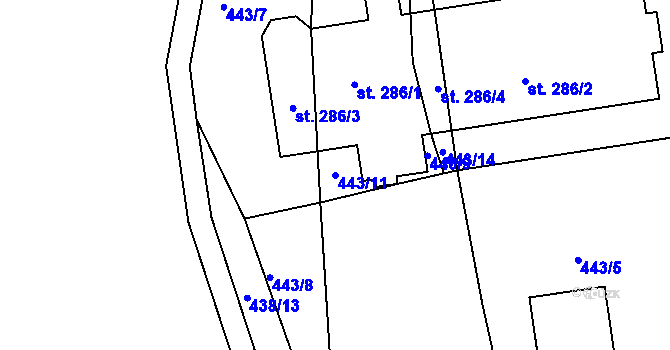 Parcela st. 443/11 v KÚ Velká Buková, Katastrální mapa