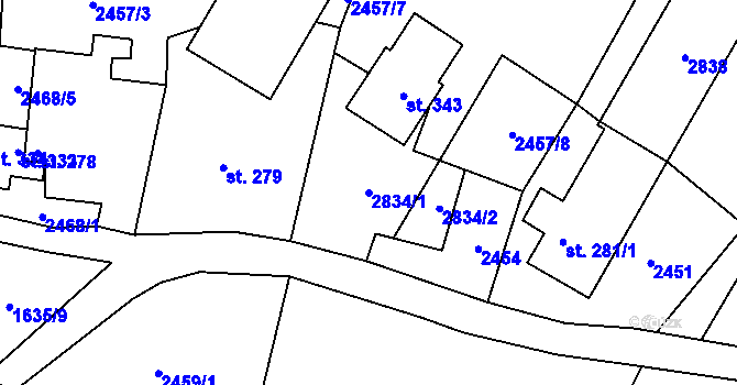 Parcela st. 2834/1 v KÚ Karlovka, Katastrální mapa