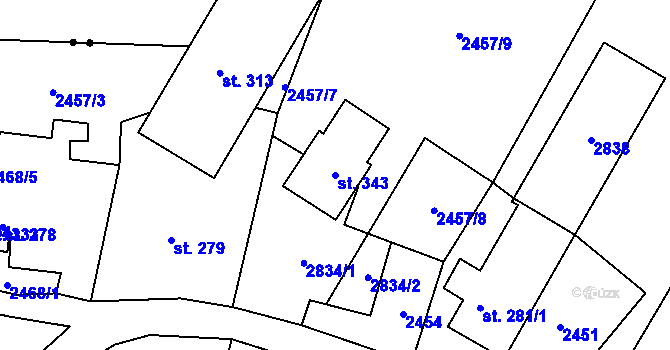 Parcela st. 343 v KÚ Karlovka, Katastrální mapa