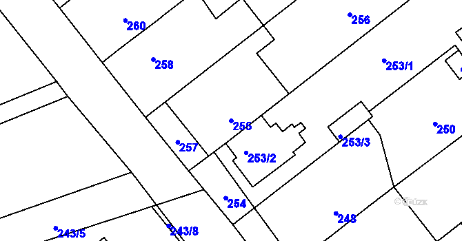 Parcela st. 255 v KÚ Velká Bystřice, Katastrální mapa