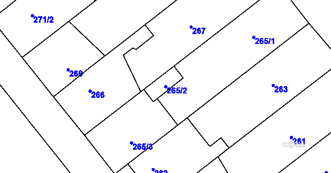 Parcela st. 265/2 v KÚ Velká Bystřice, Katastrální mapa