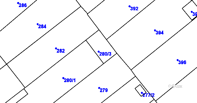 Parcela st. 280/3 v KÚ Velká Bystřice, Katastrální mapa