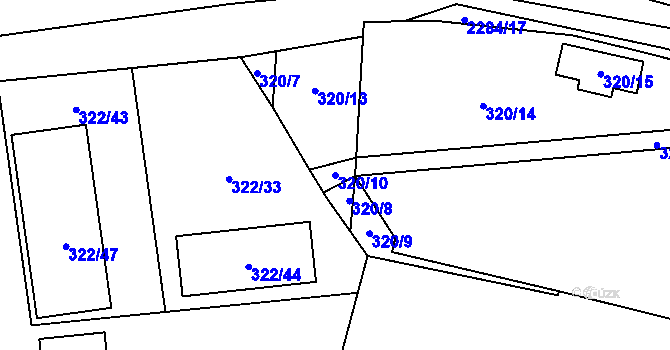 Parcela st. 320/10 v KÚ Velká Bystřice, Katastrální mapa