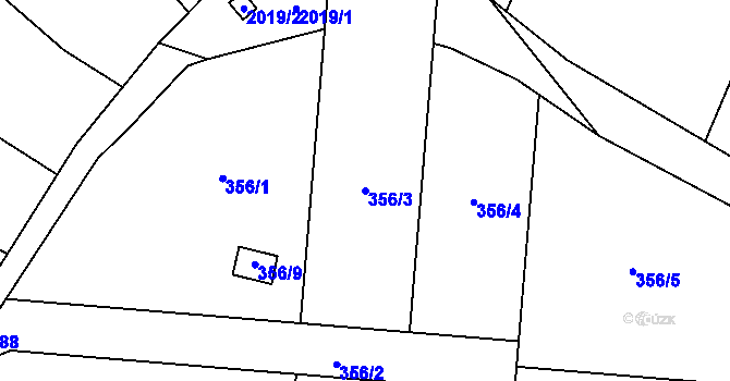 Parcela st. 356/3 v KÚ Velká Bystřice, Katastrální mapa