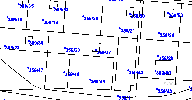 Parcela st. 359/37 v KÚ Velká Bystřice, Katastrální mapa