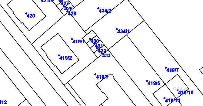 Parcela st. 433 v KÚ Velká Bystřice, Katastrální mapa
