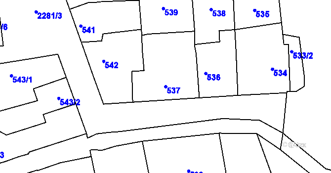 Parcela st. 537 v KÚ Velká Bystřice, Katastrální mapa