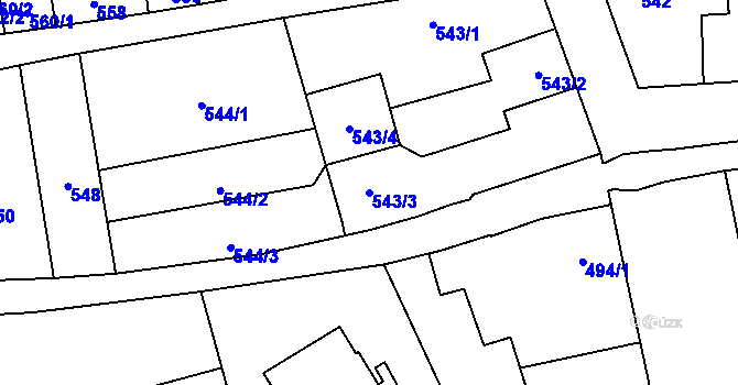 Parcela st. 543/3 v KÚ Velká Bystřice, Katastrální mapa