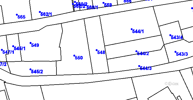 Parcela st. 548 v KÚ Velká Bystřice, Katastrální mapa