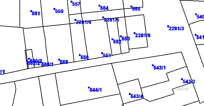 Parcela st. 551 v KÚ Velká Bystřice, Katastrální mapa
