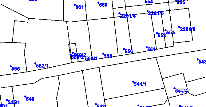 Parcela st. 558 v KÚ Velká Bystřice, Katastrální mapa