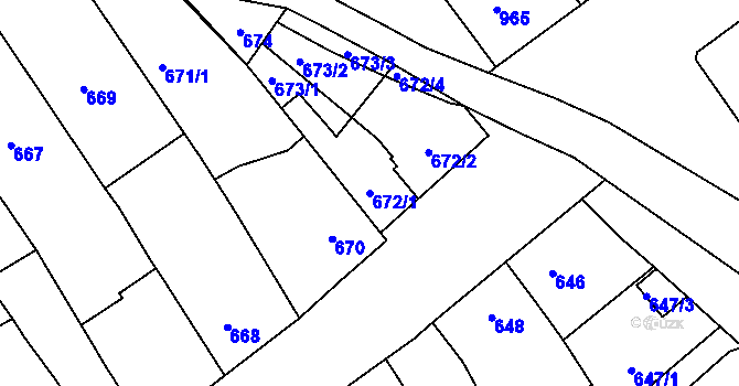 Parcela st. 672/1 v KÚ Velká Bystřice, Katastrální mapa