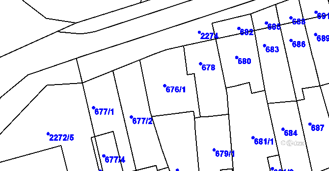 Parcela st. 676/1 v KÚ Velká Bystřice, Katastrální mapa