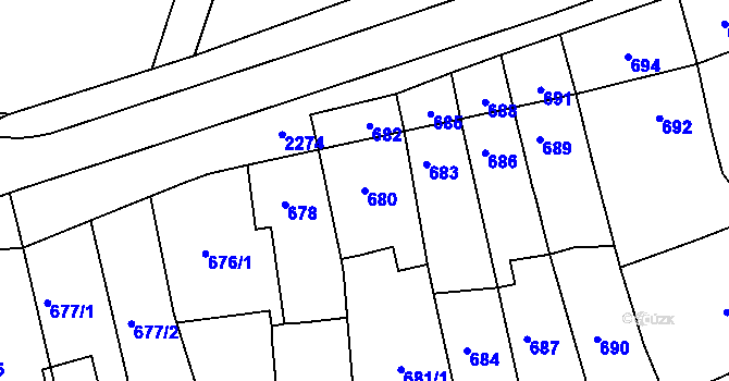 Parcela st. 680 v KÚ Velká Bystřice, Katastrální mapa