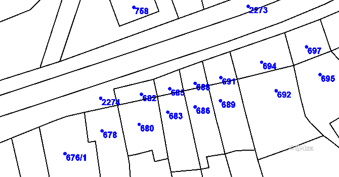 Parcela st. 685 v KÚ Velká Bystřice, Katastrální mapa