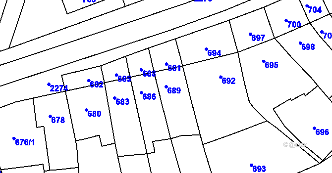 Parcela st. 689 v KÚ Velká Bystřice, Katastrální mapa