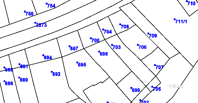 Parcela st. 698 v KÚ Velká Bystřice, Katastrální mapa