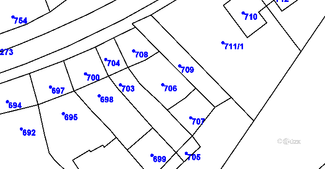 Parcela st. 706 v KÚ Velká Bystřice, Katastrální mapa
