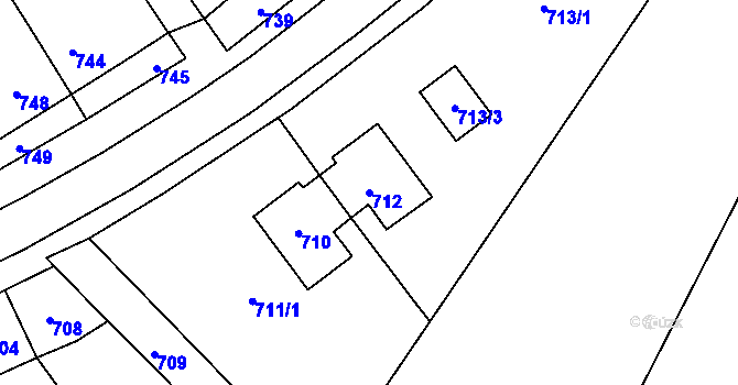 Parcela st. 712 v KÚ Velká Bystřice, Katastrální mapa