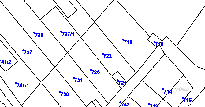 Parcela st. 722 v KÚ Velká Bystřice, Katastrální mapa