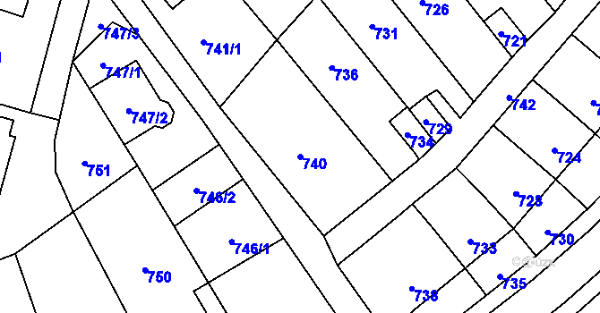 Parcela st. 740 v KÚ Velká Bystřice, Katastrální mapa