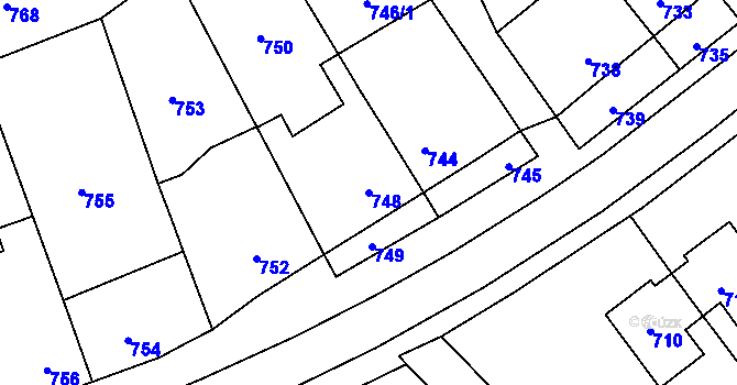 Parcela st. 748 v KÚ Velká Bystřice, Katastrální mapa