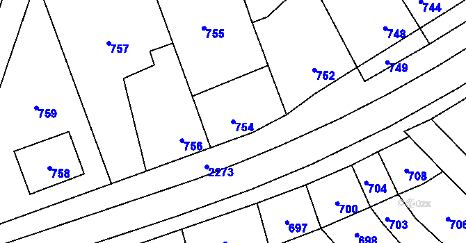 Parcela st. 754 v KÚ Velká Bystřice, Katastrální mapa