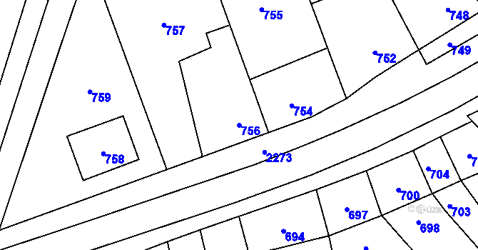 Parcela st. 756 v KÚ Velká Bystřice, Katastrální mapa