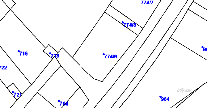 Parcela st. 774/9 v KÚ Velká Bystřice, Katastrální mapa