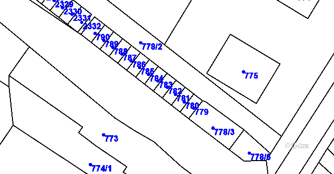 Parcela st. 782 v KÚ Velká Bystřice, Katastrální mapa