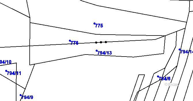Parcela st. 794/13 v KÚ Velká Bystřice, Katastrální mapa